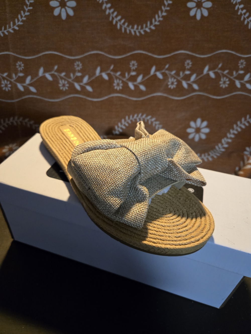 BAMBOO Tan Bow Slide Sandals for Women